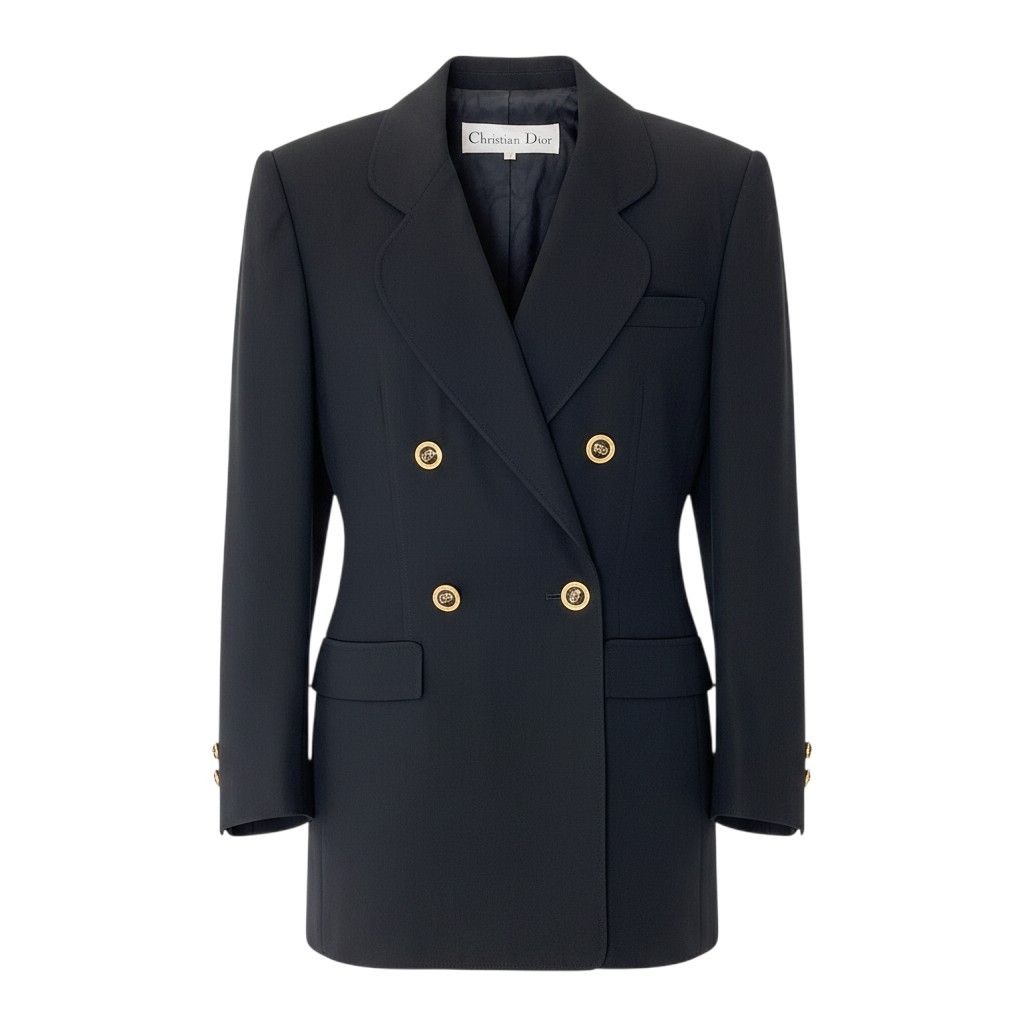 Dior CD Button Terra Jacket Blazer Double Breasted 9 Black Wool