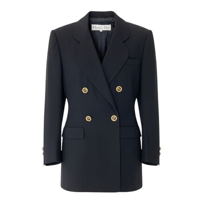 Dior CD Button Terra Jacket Blazer Double Breasted 9 Black Wool
