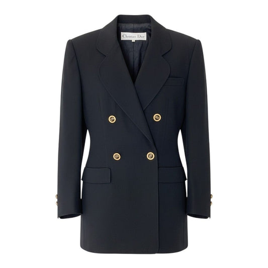 Dior CD Button Terra Jacket Blazer Double Breasted 9 Black Wool