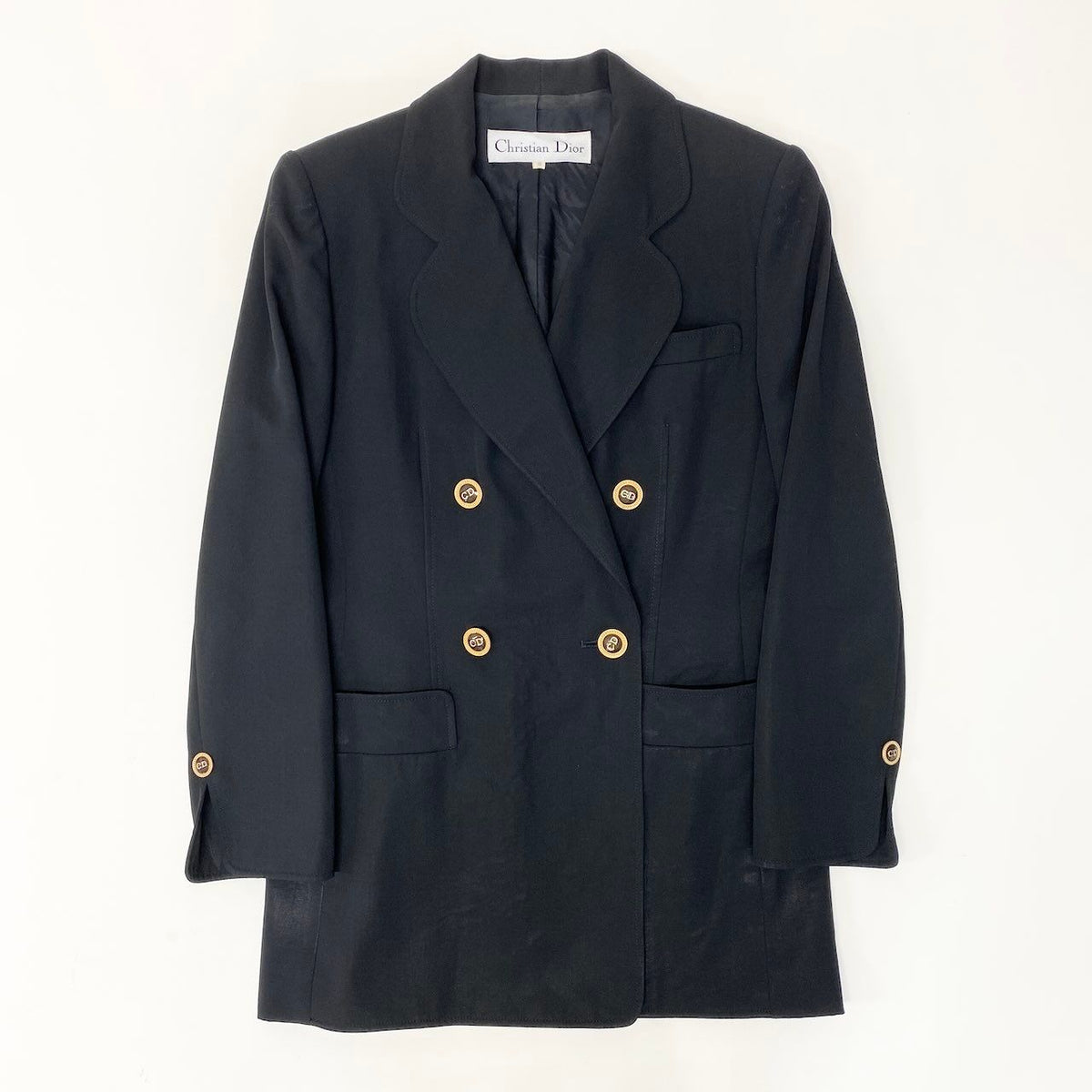 Dior CD Button Terra Jacket Blazer Double Breasted 9 Black Wool — view 2