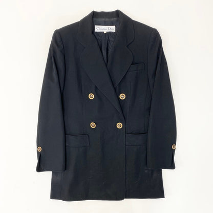 Dior CD Button Terra Jacket Blazer Double Breasted 9 Black Wool — view 2