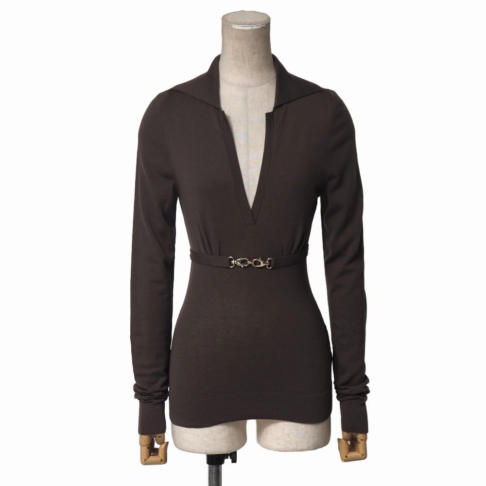 Gucci Knit XS Belt Decoration V-neck Long Sleeve Sweater