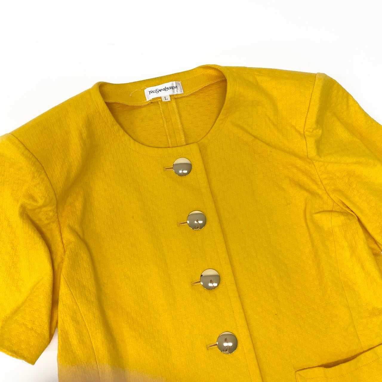 Saint Laurent Set Gold Button Short Sleeve Jacket Skirt L Yellow Cotton — view 6