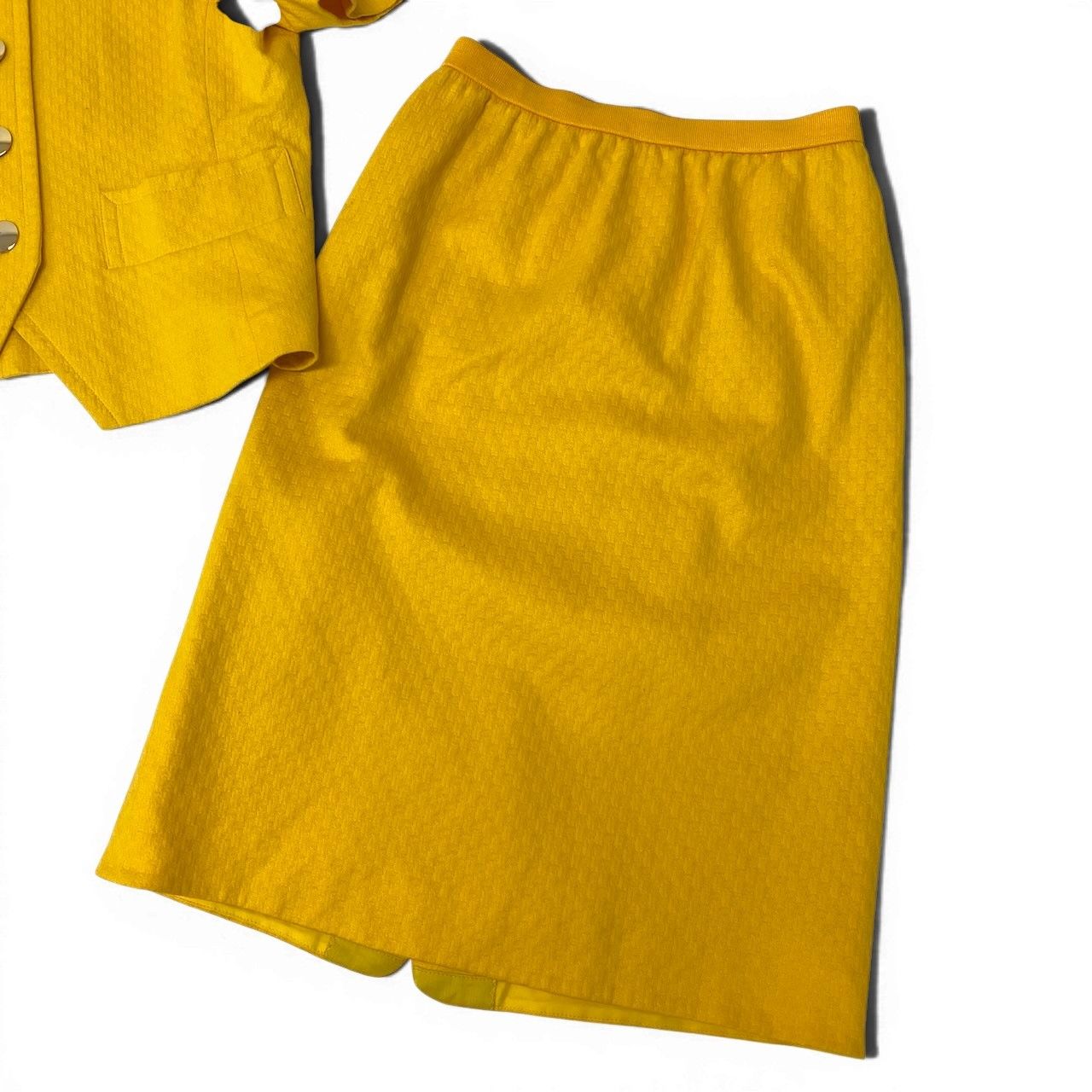 Saint Laurent Set Gold Button Short Sleeve Jacket Skirt L Yellow Cotton — view 4