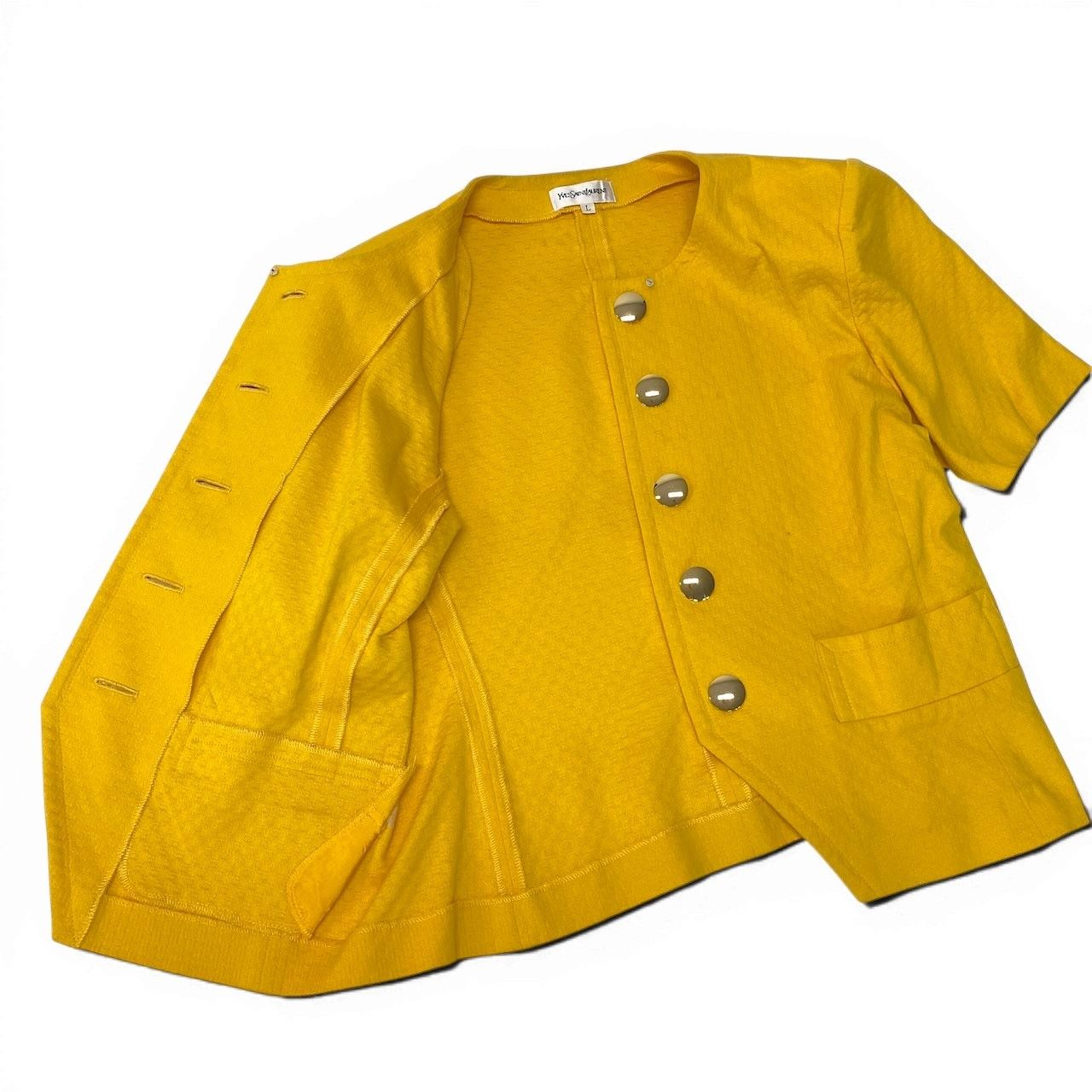 Saint Laurent Set Gold Button Short Sleeve Jacket Skirt L Yellow Cotton — view 5