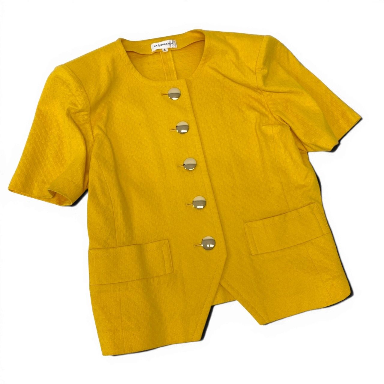 Saint Laurent Set Gold Button Short Sleeve Jacket Skirt L Yellow Cotton — view 3