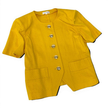 Saint Laurent Set Gold Button Short Sleeve Jacket Skirt L Yellow Cotton — view 3