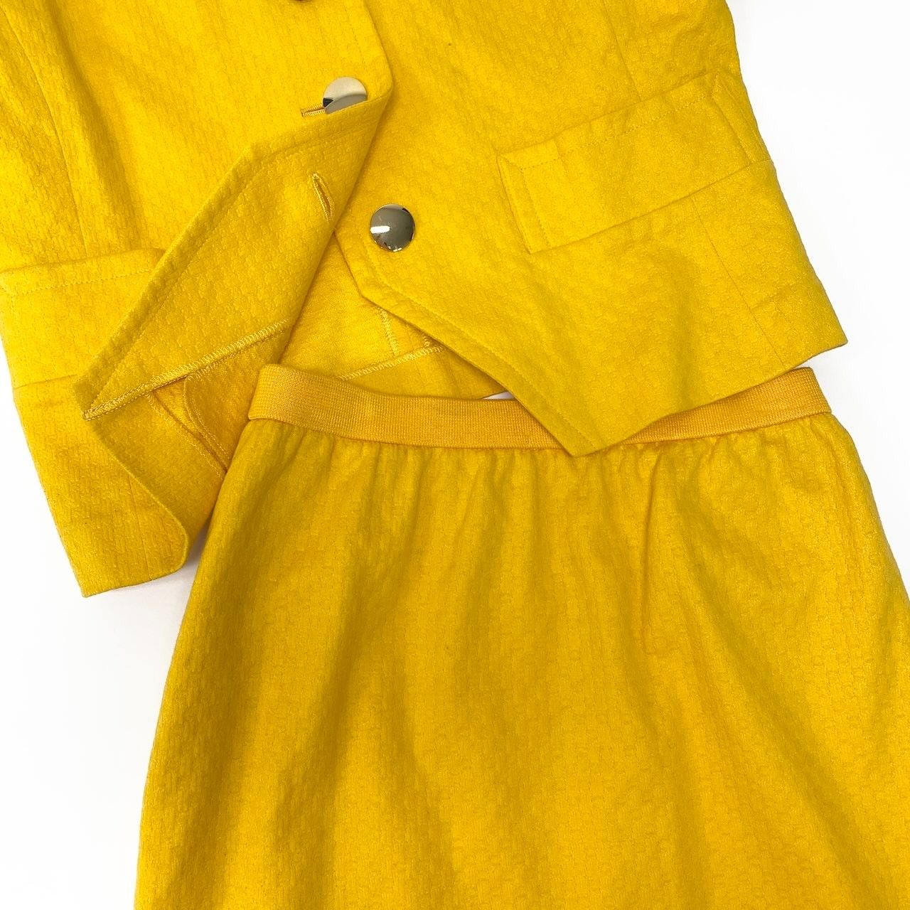 Saint Laurent Set Gold Button Short Sleeve Jacket Skirt L Yellow Cotton — view 8