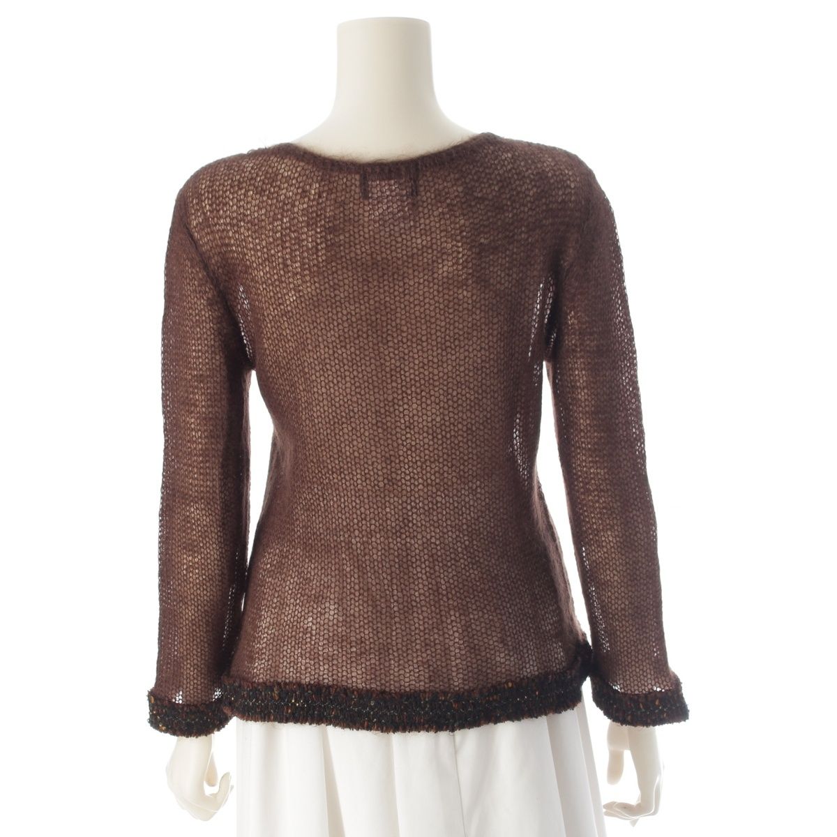 Chanel Mohair CC Logo Long Sleeve Sweater Knit Top Brown 36 — view 4
