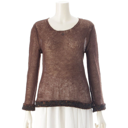 Chanel Mohair CC Logo Long Sleeve Sweater Knit Top Brown 36