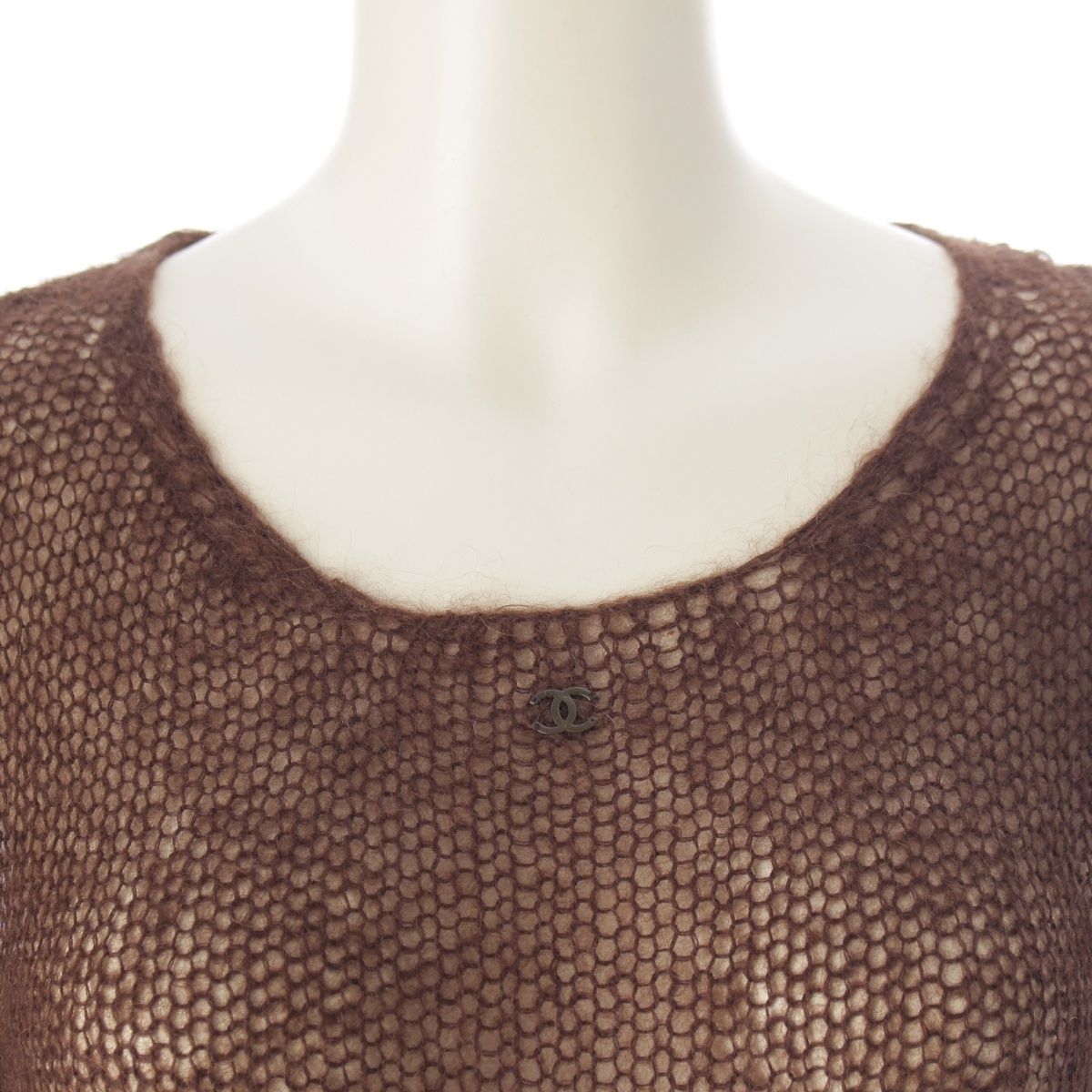 Chanel Mohair CC Logo Long Sleeve Sweater Knit Top Brown 36 — view 5