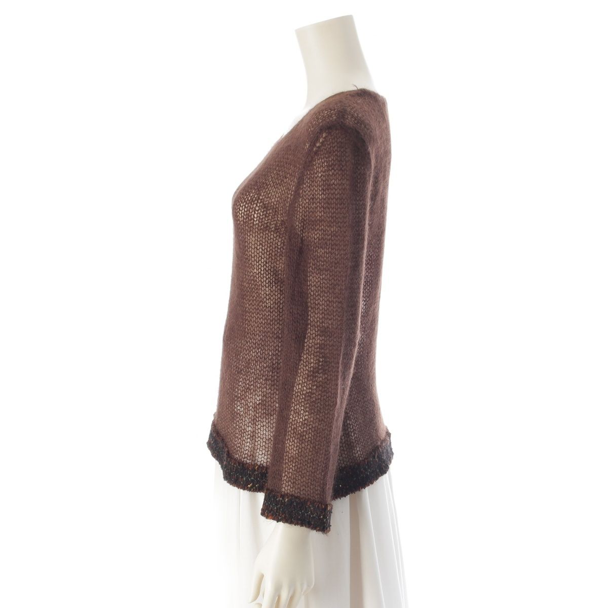 Chanel Mohair CC Logo Long Sleeve Sweater Knit Top Brown 36 — view 3