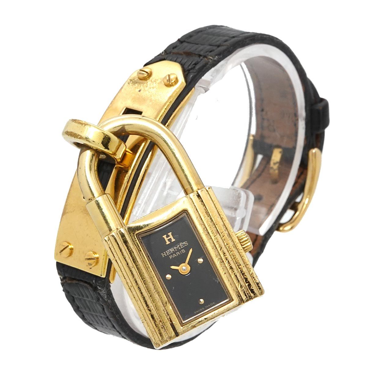 Hermes Kelly Watch Vintage Gold Black Quartz Cadena — view 2