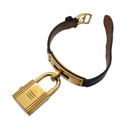Hermes Kelly Watch Vintage Gold Black Quartz Cadena — view 5