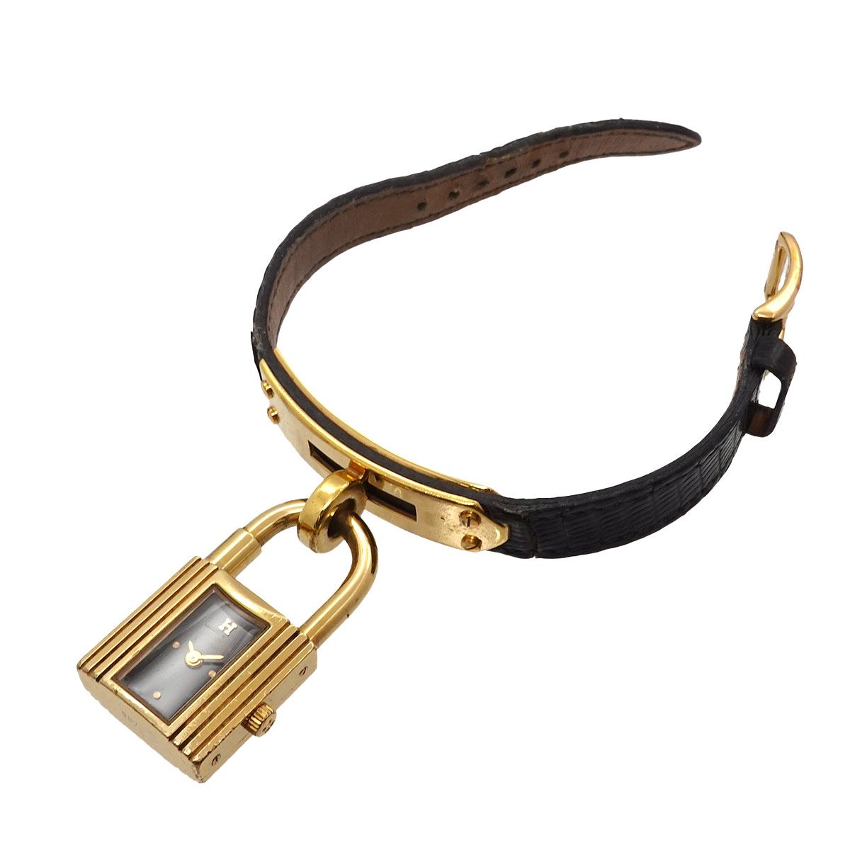 Hermes Kelly Watch Vintage Gold Black Quartz Cadena — view 4