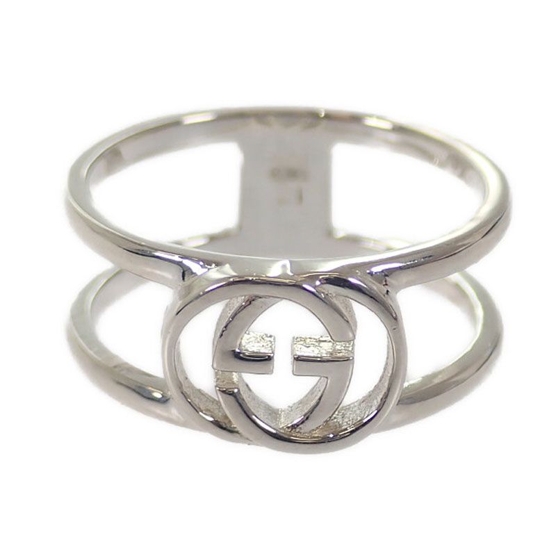 Gucci Interlocking G Wide Open Band Stamp Ring 925 Sterling Silver