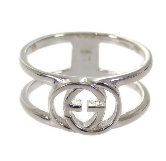 Gucci Interlocking G Wide Open Band Stamp Ring 925 Sterling Silver