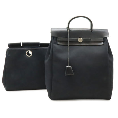 Hermes Herbag A Dos PM Backpack 2-Way Handbag Toile Officier Leather Black