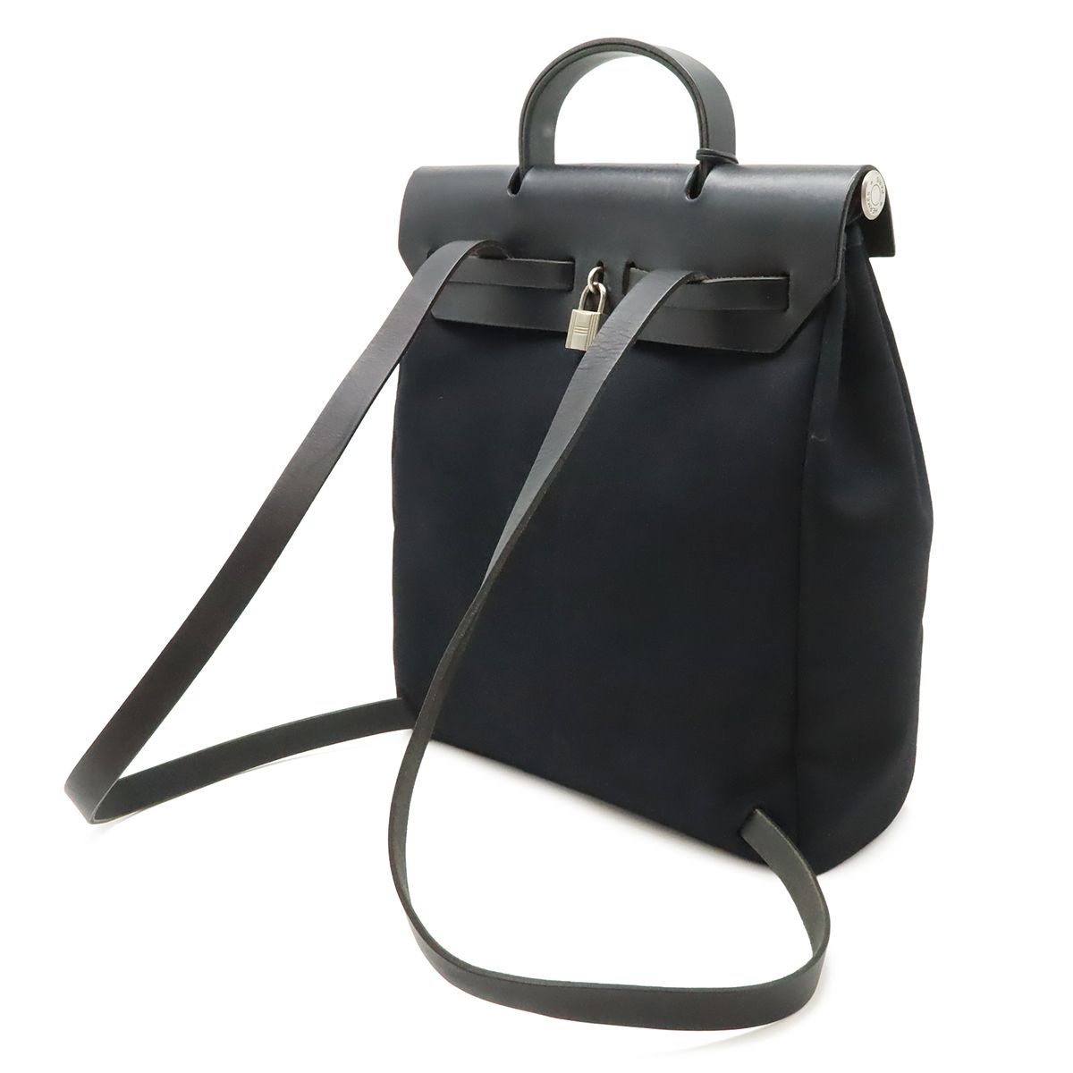 Hermes Herbag A Dos PM Backpack 2-Way Handbag Toile Officier Leather Black — view 2