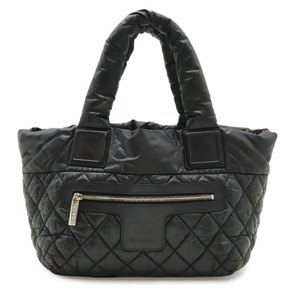 Chanel Coco Cocoon Small Tote Bag Quilted Nylon Leather Black Silver