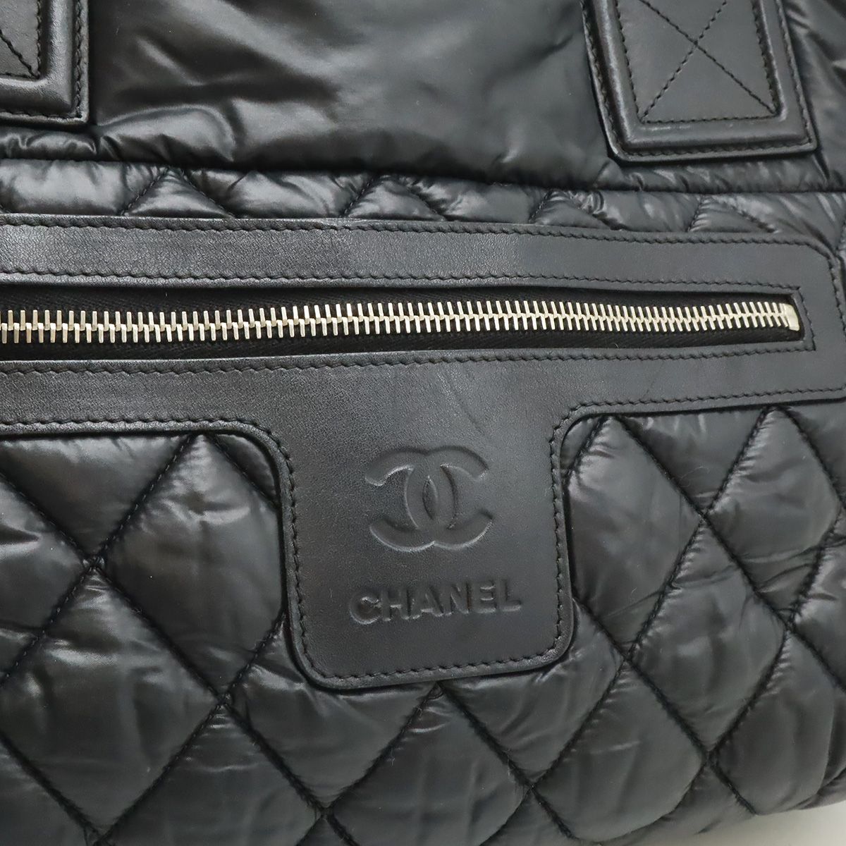 Chanel Coco Cocoon Small Tote Bag Quilted Nylon Leather Black Silver — view 8