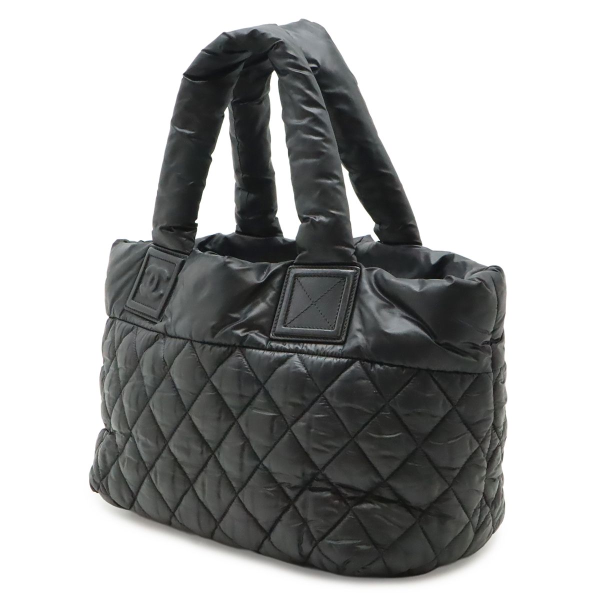 Chanel Coco Cocoon Small Tote Bag Quilted Nylon Leather Black Silver — view 2