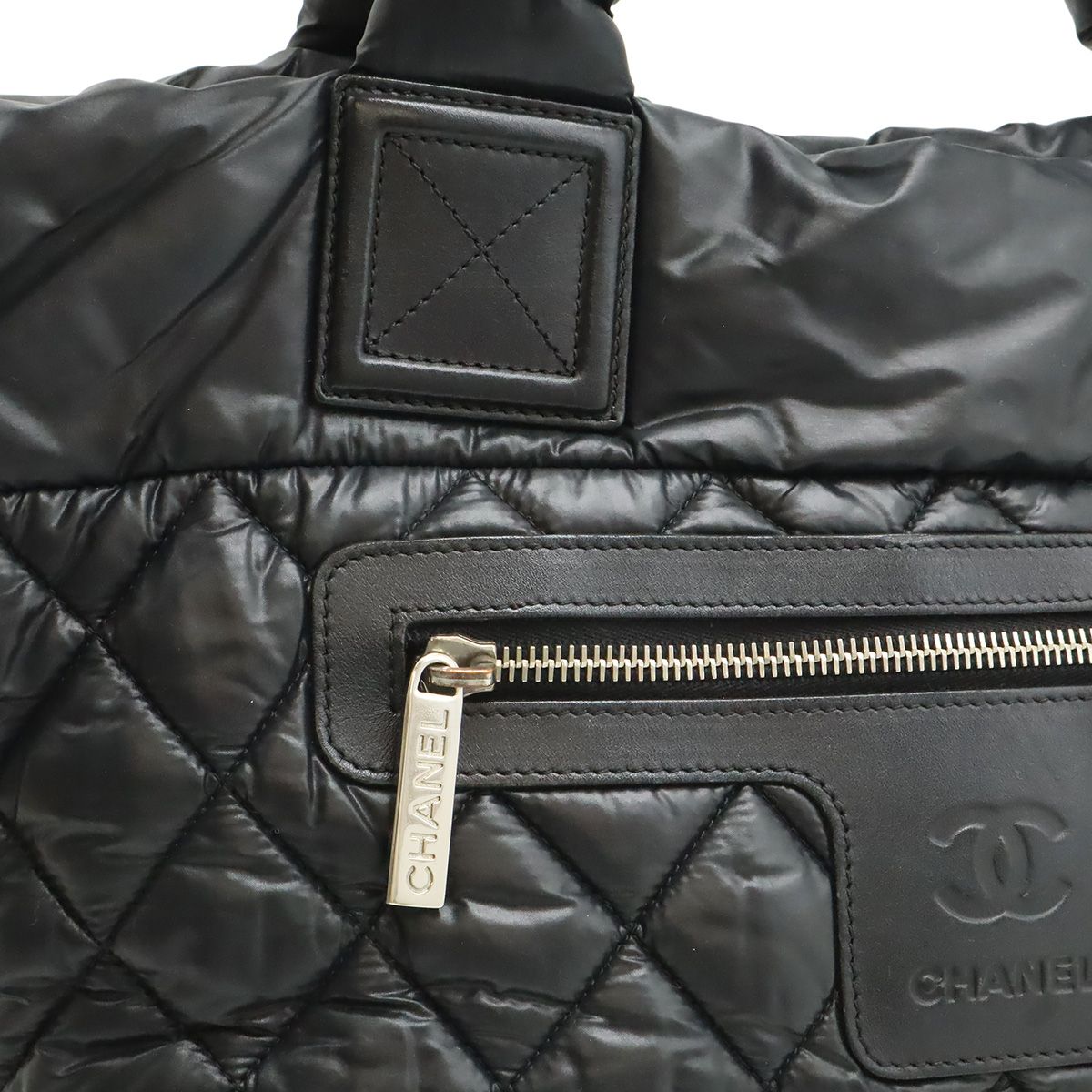 Chanel Coco Cocoon Small Tote Bag Quilted Nylon Leather Black Silver — view 7