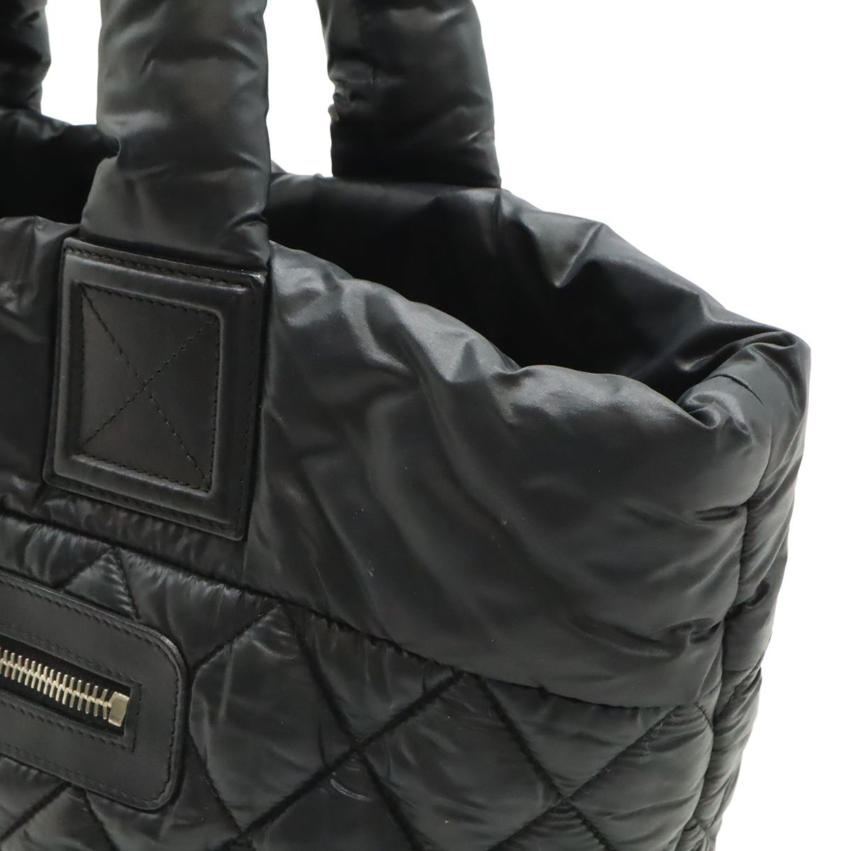 Chanel Coco Cocoon Small Tote Bag Quilted Nylon Leather Black Silver — view 6