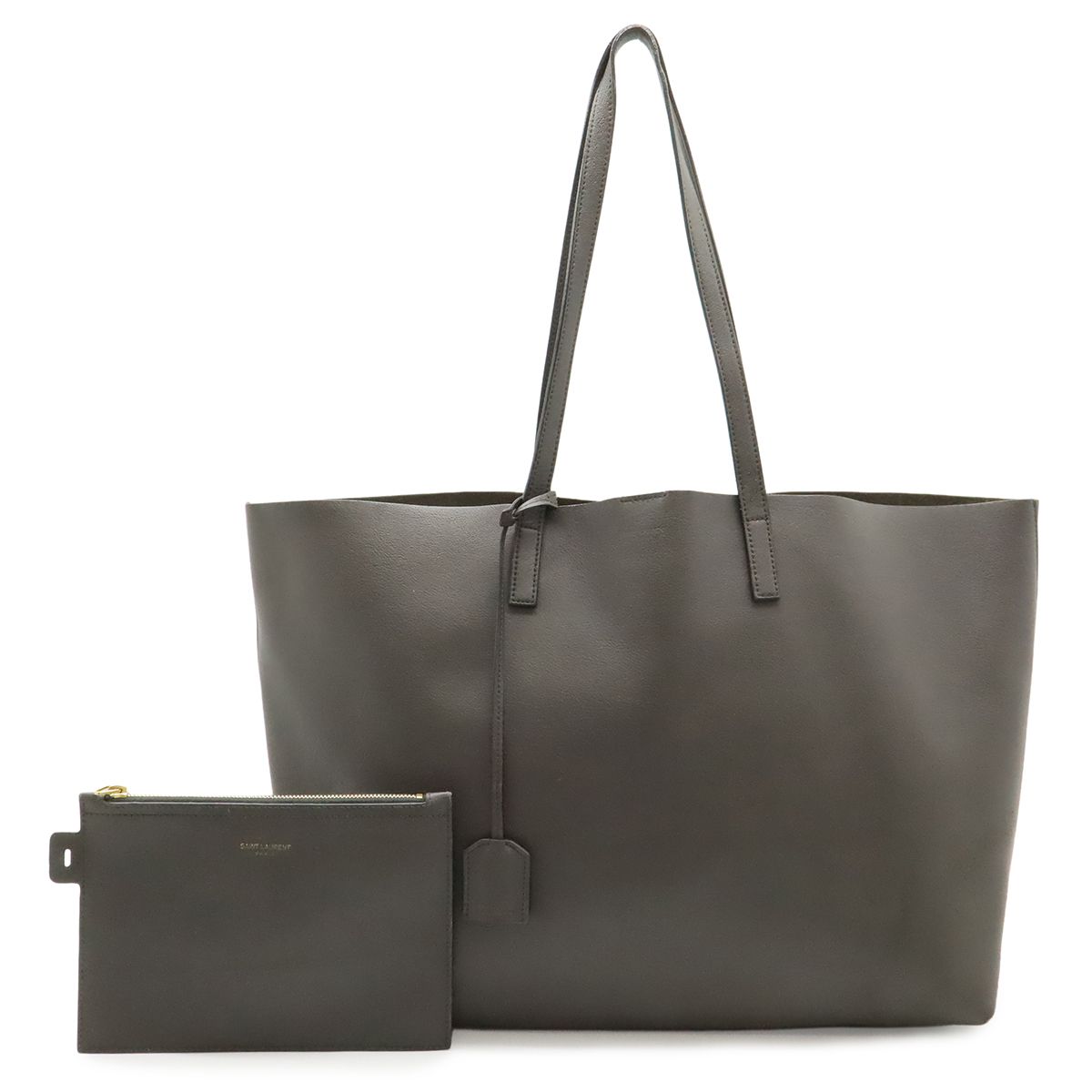Saint Laurent Paris YSL Shopping Tote Shoulder Bag Leather Gray
