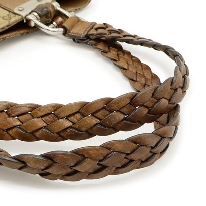 Gucci GG Canvas Bamboo Tote Shoulder Bag Braided Leather Beige Brown Silver — view 4