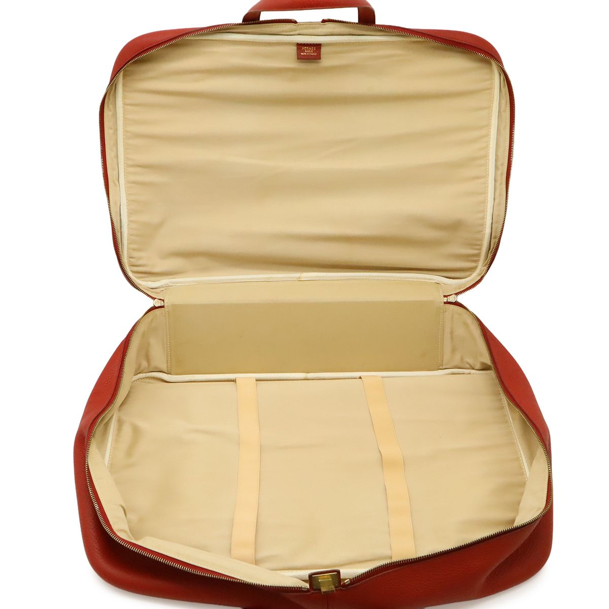 Hermes Victoria 50 Boston Bag Purse Toile H Taurillon Clemence Beige — view 6