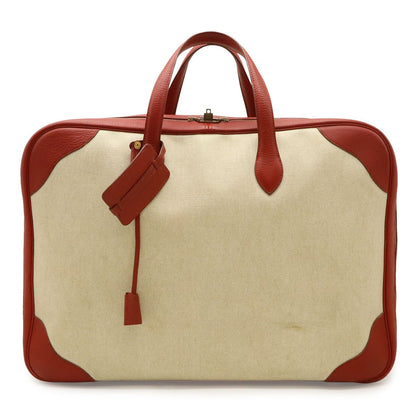 Hermes Victoria 50 Boston Bag Purse Toile H Taurillon Clemence Beige