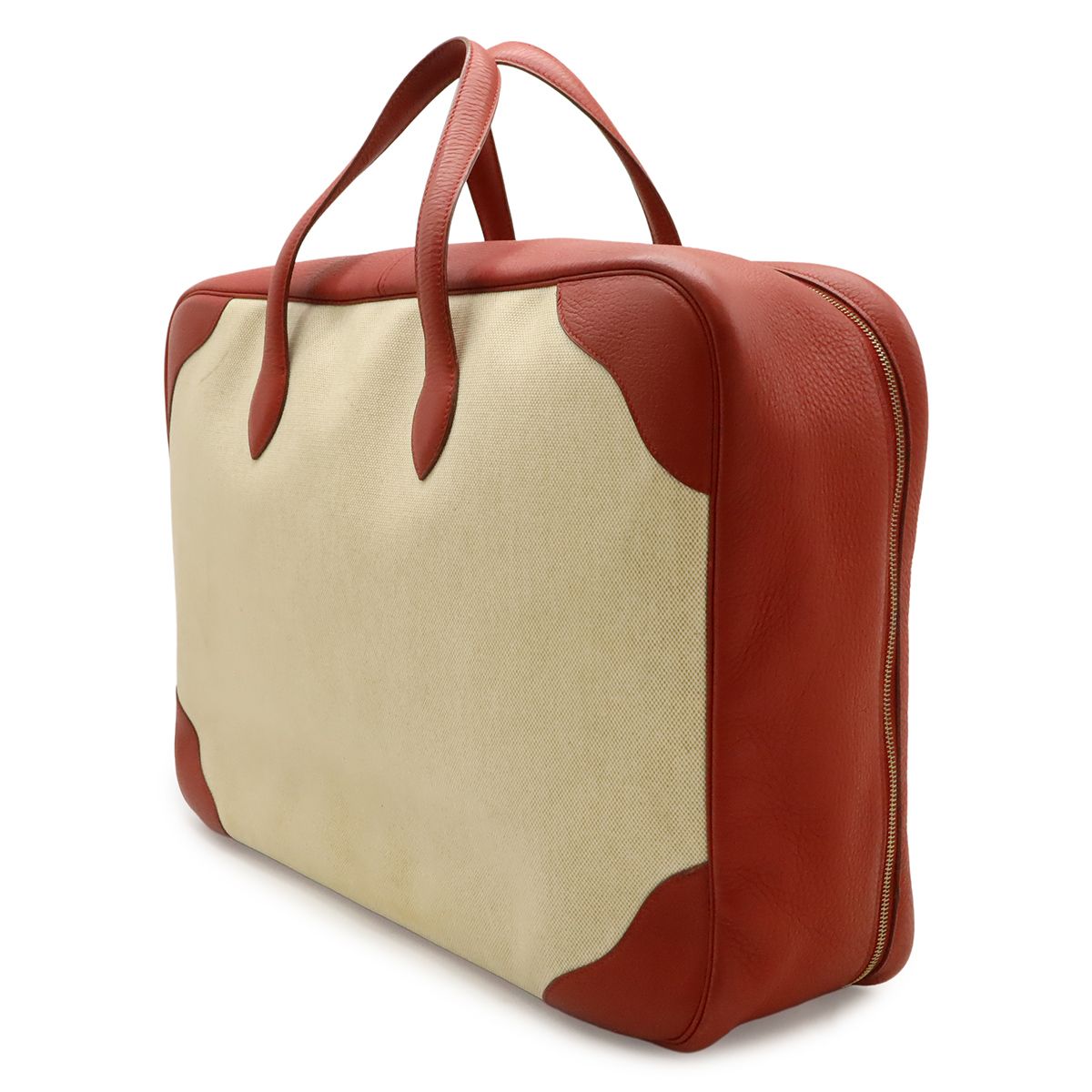 Hermes Victoria 50 Boston Bag Purse Toile H Taurillon Clemence Beige — view 2