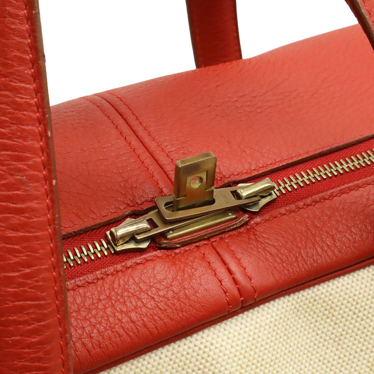 Hermes Victoria 50 Boston Bag Purse Toile H Taurillon Clemence Beige — view 5
