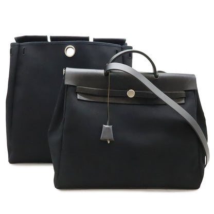 Hermes Herbag MM 2-Way Shoulder Bag Toile Officier Canvas Black