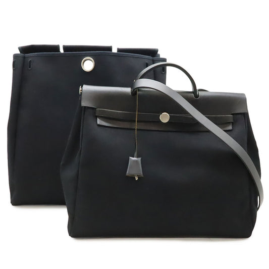 Hermes Herbag MM 2-Way Shoulder Bag Toile Officier Canvas Black