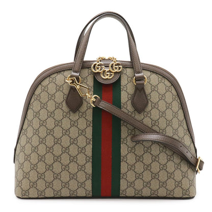 Gucci Ophidia GG Supreme Top Handle 2-Way Shoulder Bag Leather Beige Mocha Brown