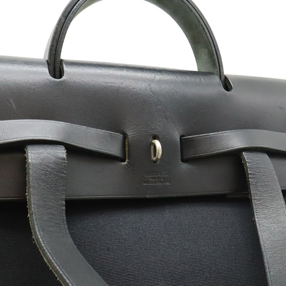 Hermes Herbag A Dos PM Backpack 2-Way Handbag Toile Officier Leather Black — view 4