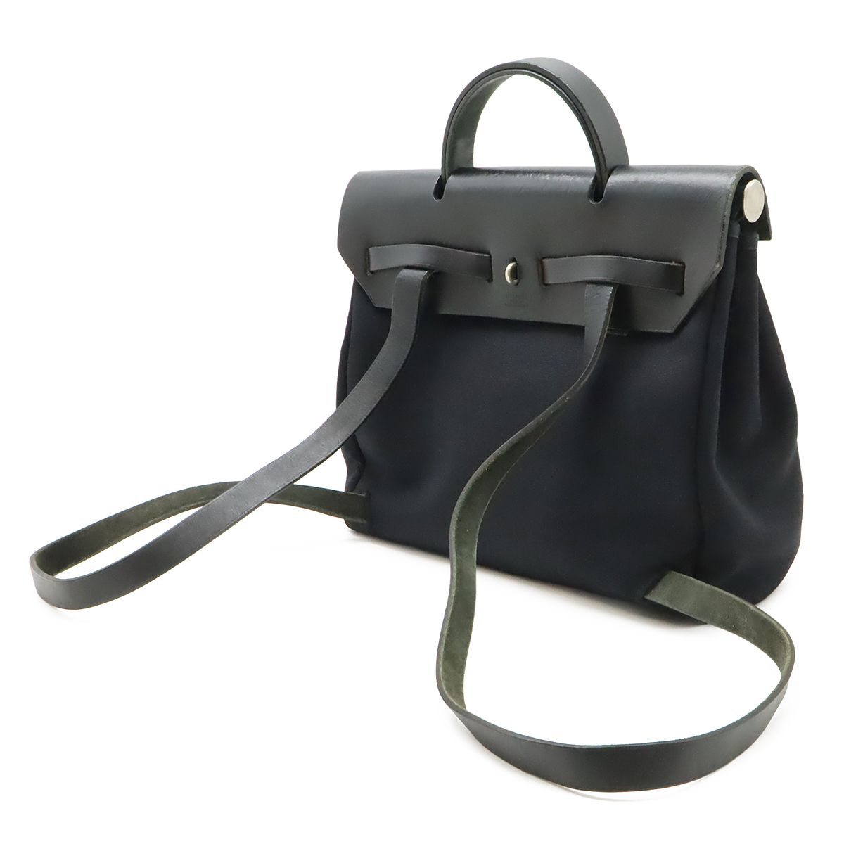 Hermes Herbag A Dos PM Backpack 2-Way Handbag Toile Officier Leather Black — view 2