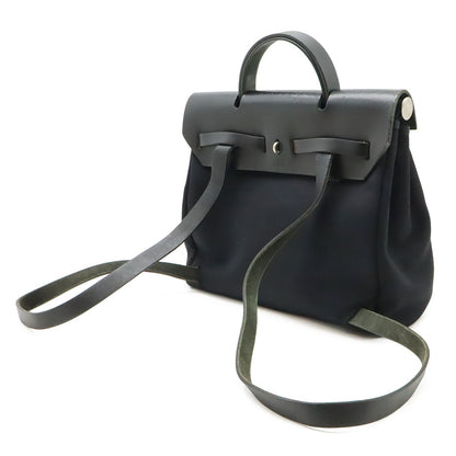 Hermes Herbag A Dos PM Backpack 2-Way Handbag Toile Officier Leather Black — view 2