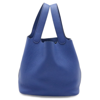 Hermes Picotin Lock MM Tote Bag Taurillon Clemence Leather Blue Electric Silver