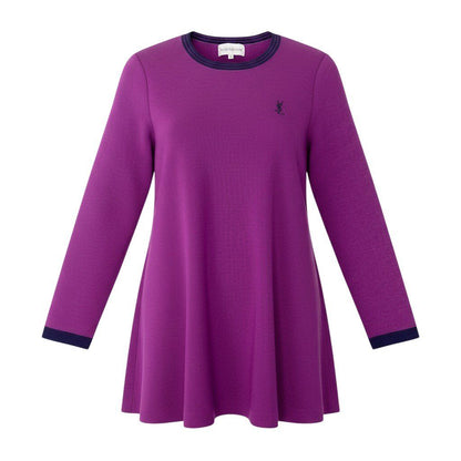 Saint Laurent YSL Logo Flare Knit Sweater Tunic Length Bicolor L Purple Navy