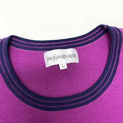 Saint Laurent YSL Logo Flare Knit Sweater Tunic Length Bicolor L Purple Navy — view 8