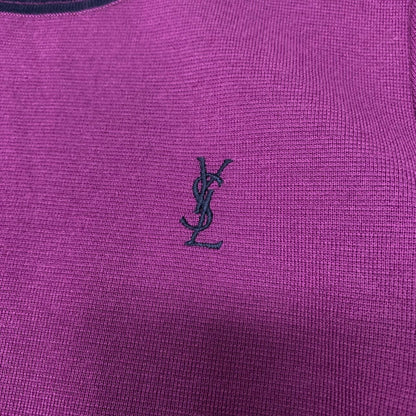 Saint Laurent YSL Logo Flare Knit Sweater Tunic Length Bicolor L Purple Navy — view 6