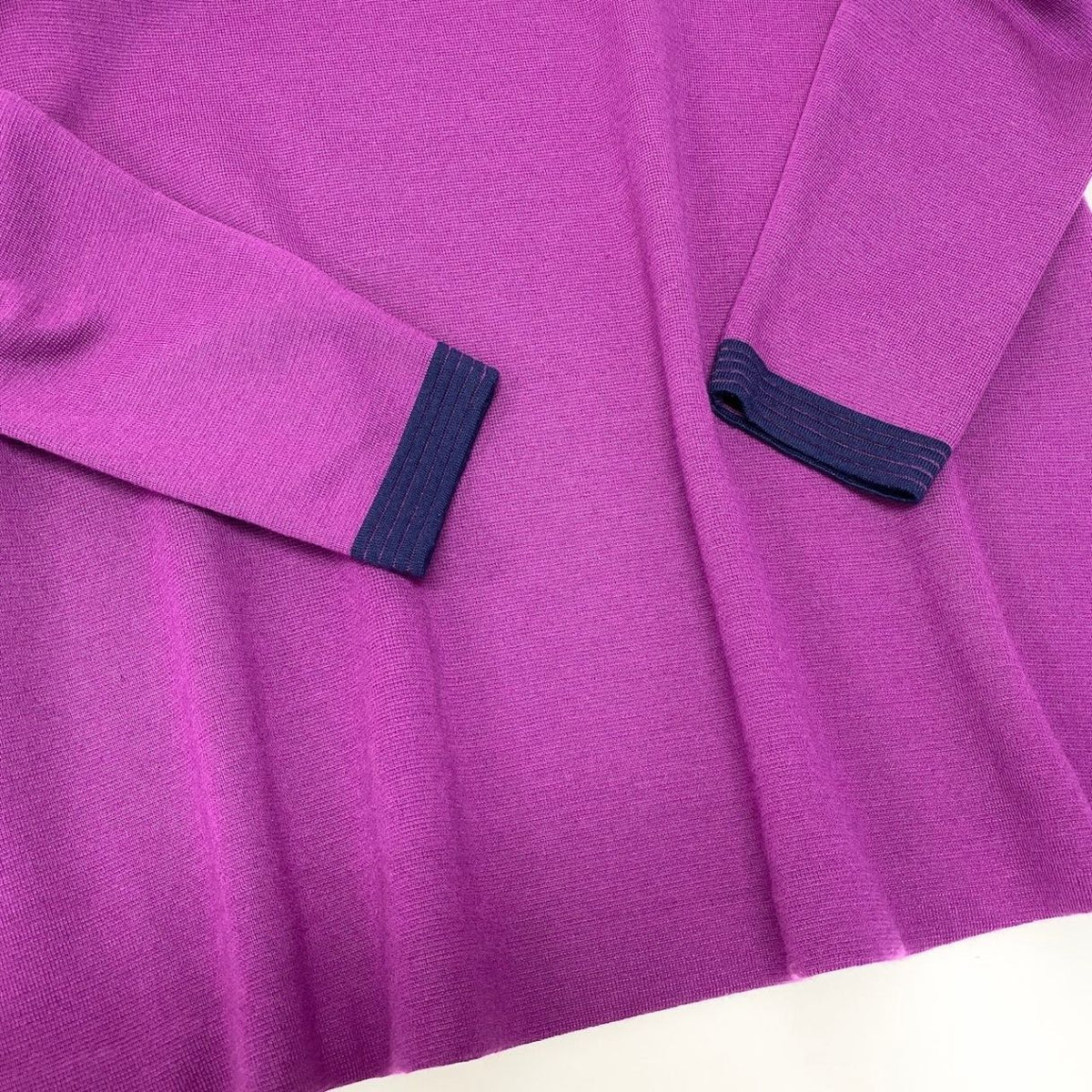 Saint Laurent YSL Logo Flare Knit Sweater Tunic Length Bicolor L Purple Navy — view 5