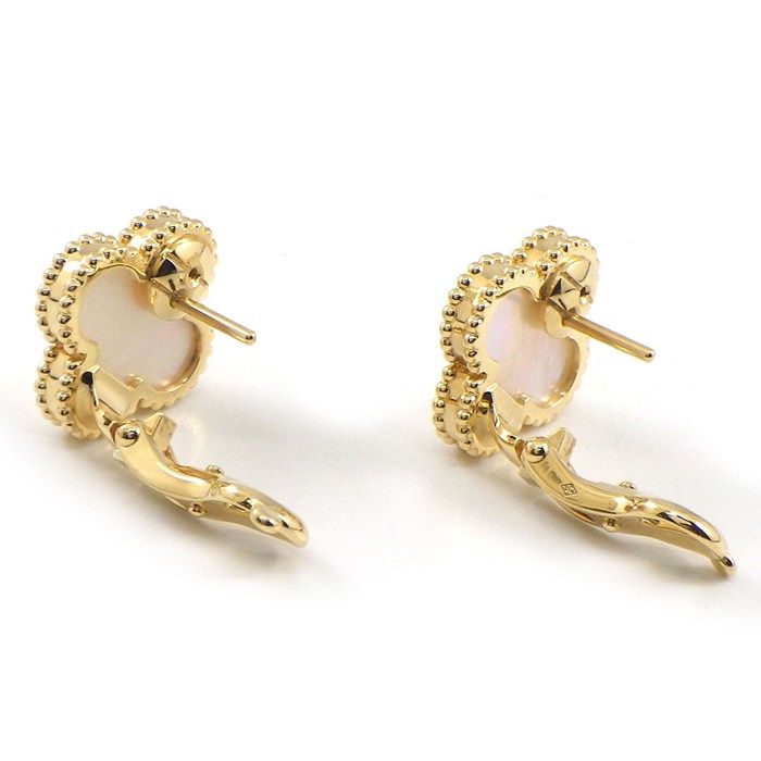 Van Cleef & Arpels Earrings Vintage Alhambra Mother of Pearl White Shell 18K — view 2