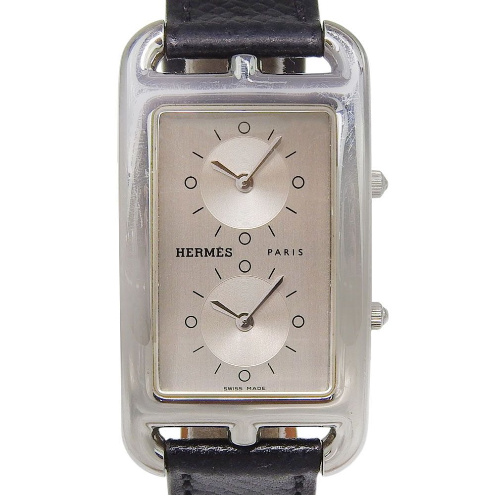 Hermes Cape Cod 2 Zone Duzon Stainless Steel Leather Quartz Analog Display