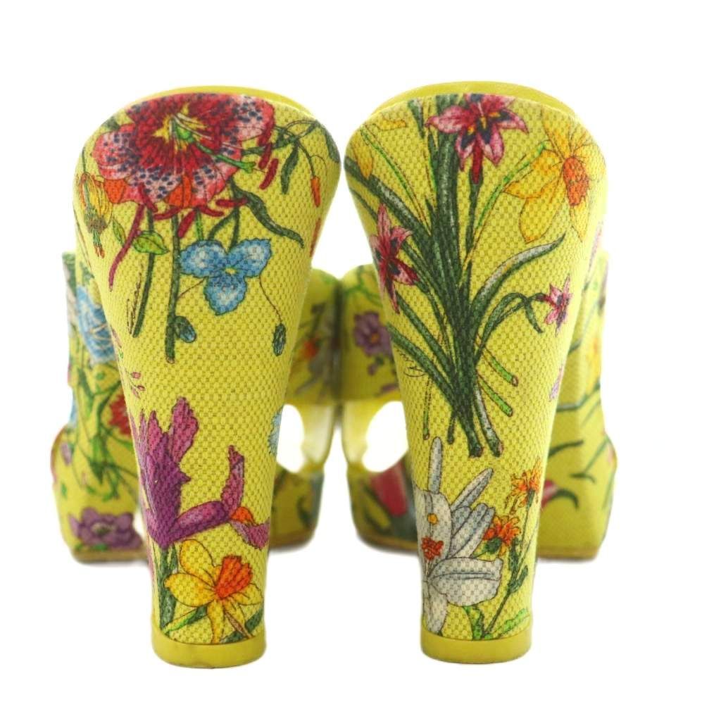 Gucci Sandals Canvas Chunky Heel Floral Yellow BB 36 — view 3