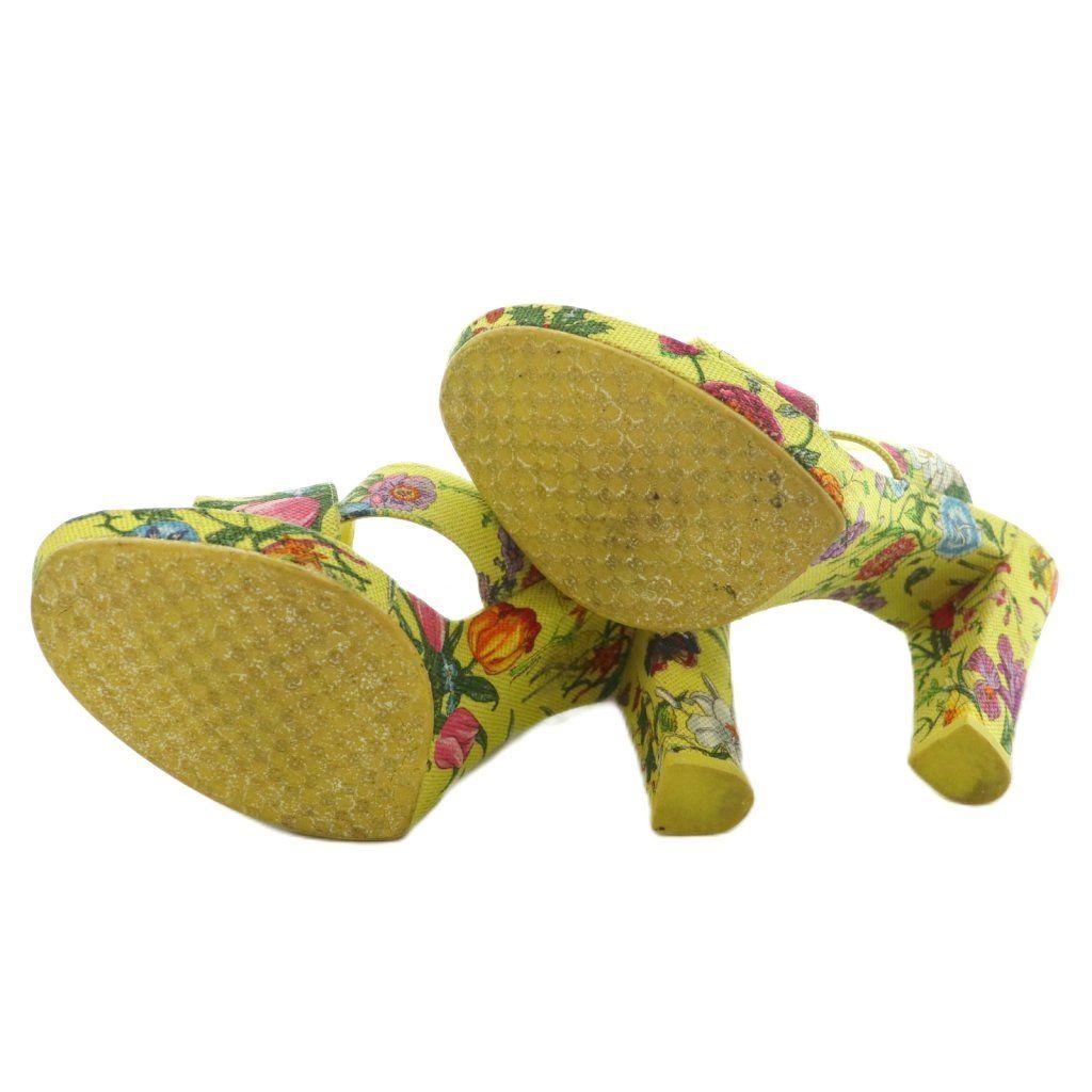 Gucci Sandals Canvas Chunky Heel Floral Yellow BB 36 — view 6