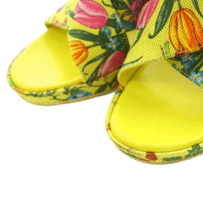 Gucci Sandals Canvas Chunky Heel Floral Yellow BB 36 — view 4